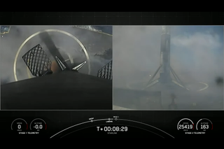 A Falcon 9 rocket on a drone ship