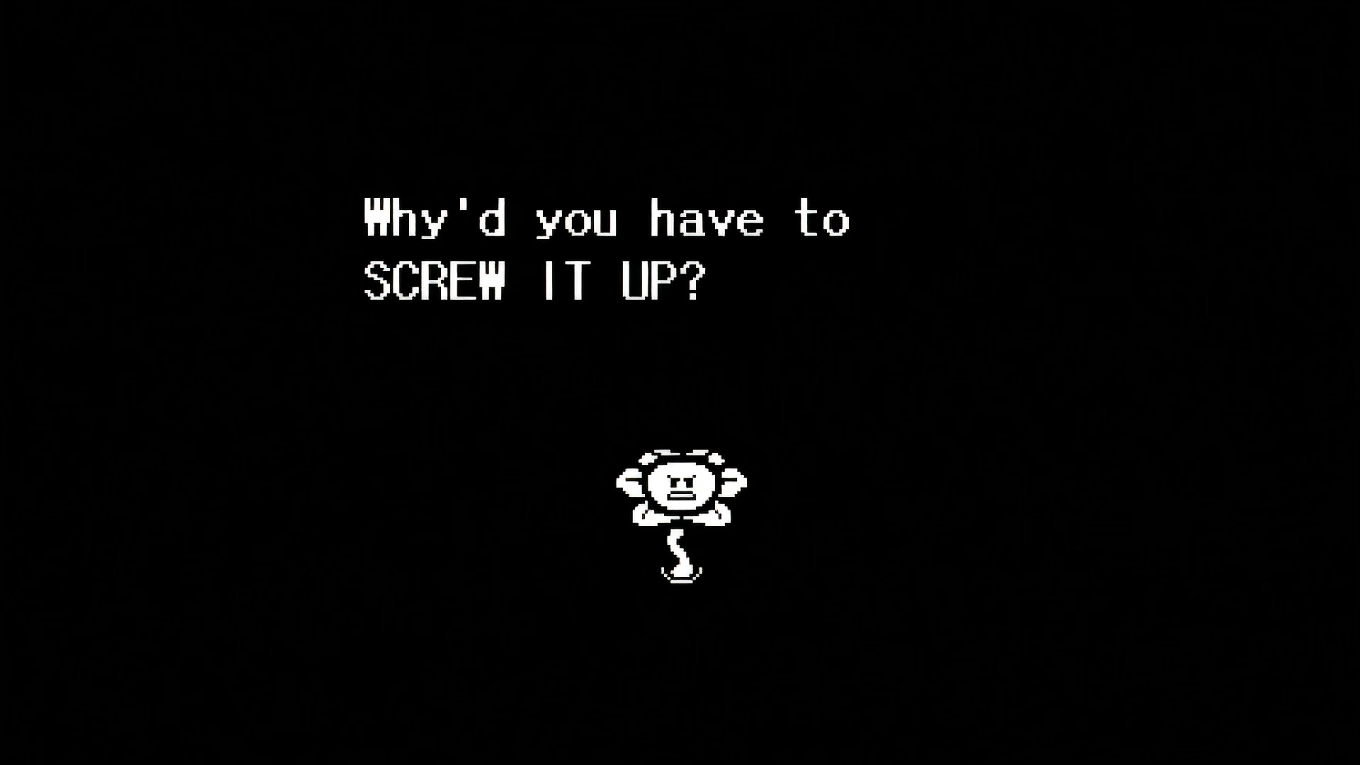 A screenshot showing Flowey being mad at the player during the RPG Undertale.