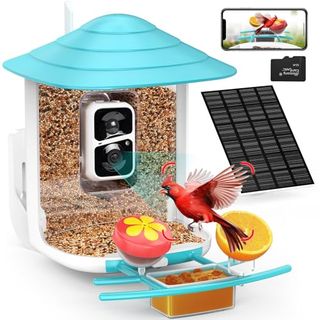 Birdsnap® Tuc- Smart Bird Feeder With Camera+solar Panel Sd Card 4-In-1 Perch, 160°view 1080p Auto Detect & Notify, Ai Identify 10000+ Bird Watching Camera Wireless Outdoor for Bird Lover, Blue