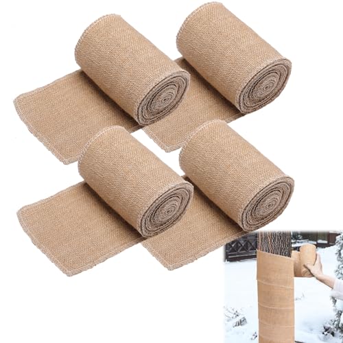 4rolls 4.7in&amp;times;16.4ft Natural Burlap Fabric Tree Wraps Protectors for Winter