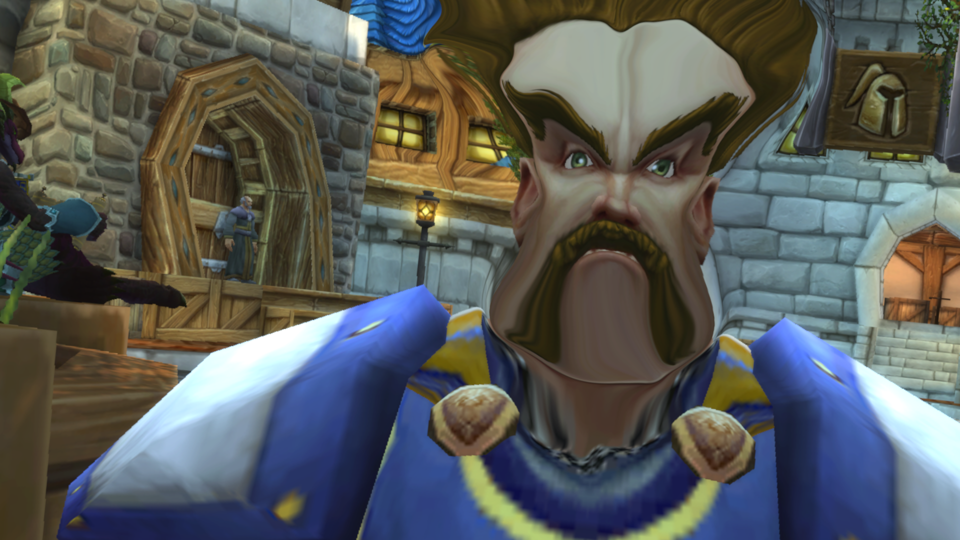 An edited screenshot of a World of Warcraft character designed to reflect the potion buyer in the "strongest potions" meme.