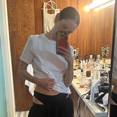 Karla Welch wearing her favorite comfortable outfit post travels.