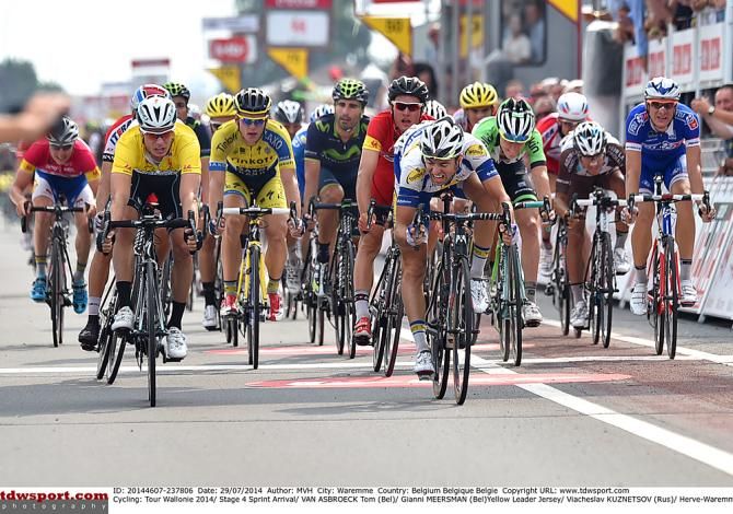 Gianni Meersman (Omega Pharma-Quickstep) misses out again this time to Tom Van Asbroeck (Topsport Vlaanderen)