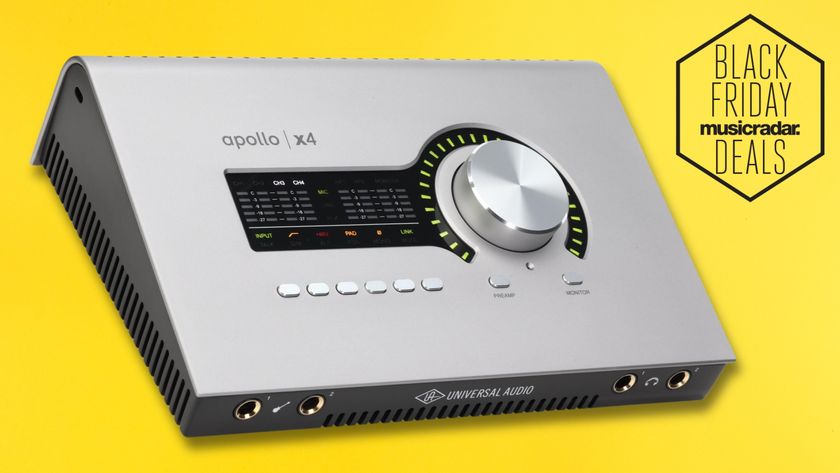 A Universal Audio Apollo X4 Gen 2 on a yellow background
