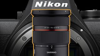 Samyang lens in front of Nikon Z6 III camera