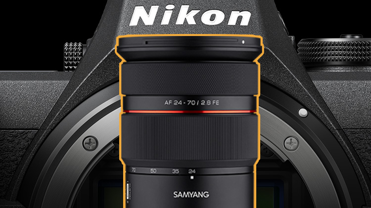 Samyang lens in front of Nikon Z6 III camera 