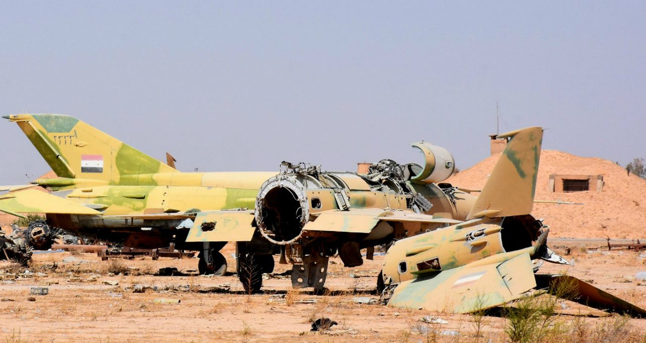 File photo: A destroyed fighter jet in the eastern Syrian city of Deir Ezzor in 2017