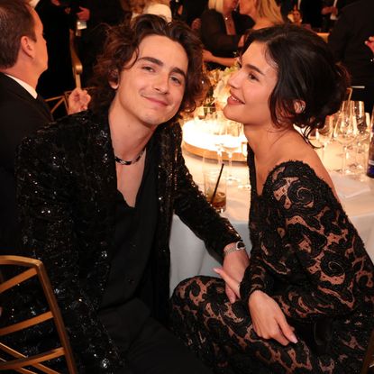 Timoth&eacute;e Chalamet and Kylie Jenner at the 81st Golden Globe Awards in 2024