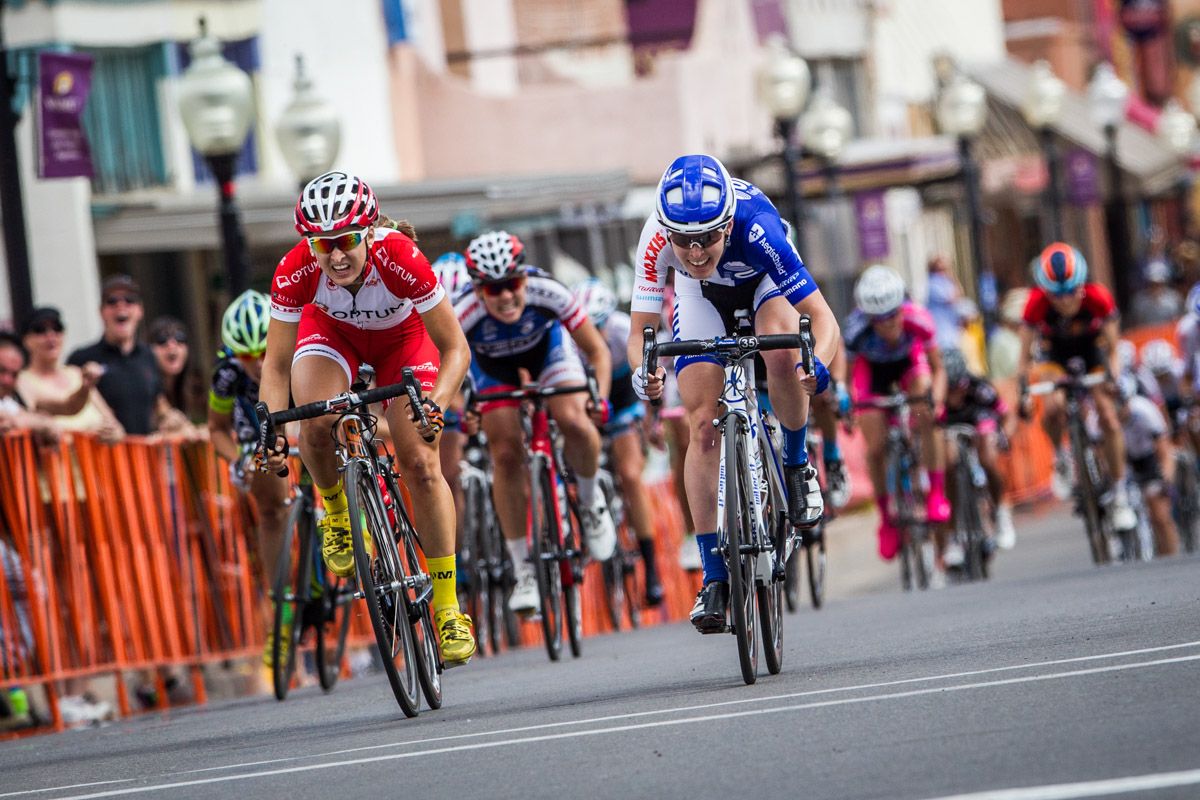 The womens sprint to the line.