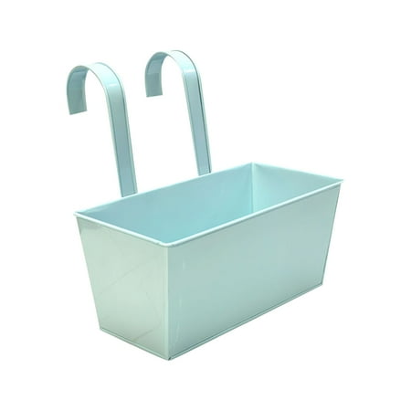 Hanging Planter, Outdoor Planter, 15x10 In, Wrought Iron, Railing Planter, Light Blue, Trough Shaped, 1 Pc