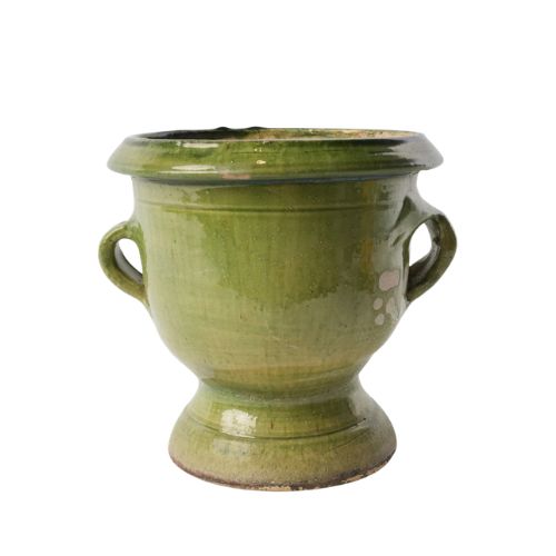 Chez Pluie, Petite Early 20th-Century Green Glazed Terracotta Castelnaudary Planter