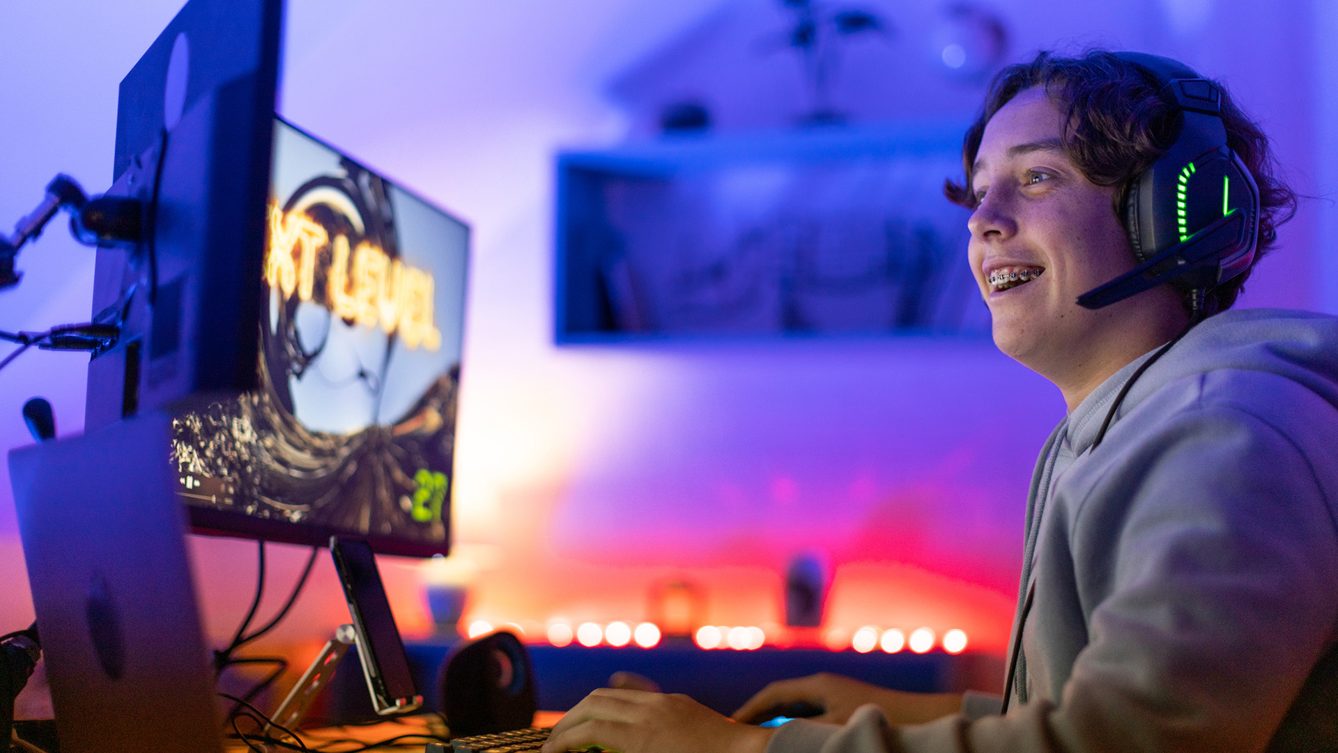 A gamer winning at a game while playing
