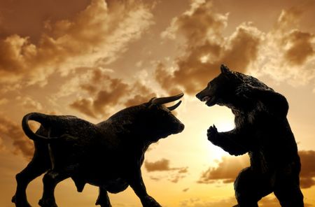 Bull and bear , symbolic beasts of market trend.