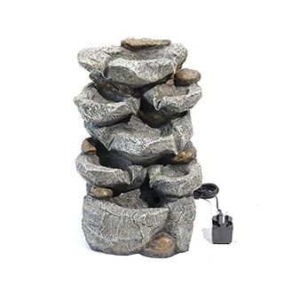 Garden Water Feature Decorate Cascading Tiered Water Fountain Pump Waterfall With Led Lights Indoor/outdoor, Winding Rockery Waterfall, Dark Grey