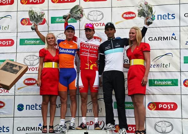 Top three for stage 2 (l-r): Matti Breschel, 2nd; R&eacute;mi Cusin, 1st; Daniele Bennati, 3rd.