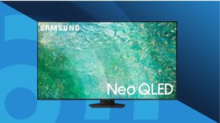 Samsung Neo QLED TV on blue background