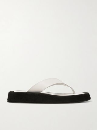 Ginza Two-Tone Leather and Suede Platform Flip Flops
