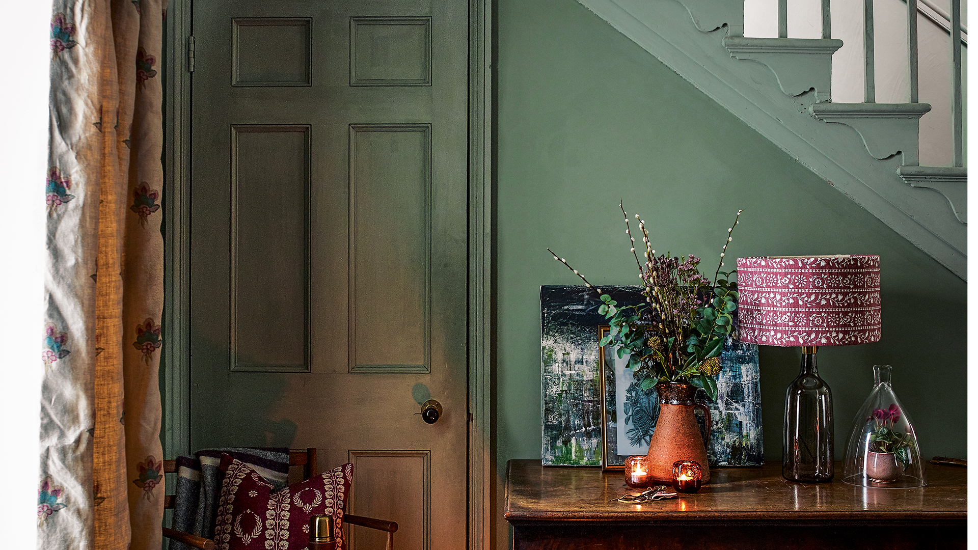 green painted hallway