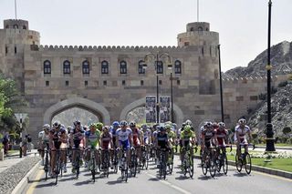 The Tour of Oman peloton during the opening stage.
