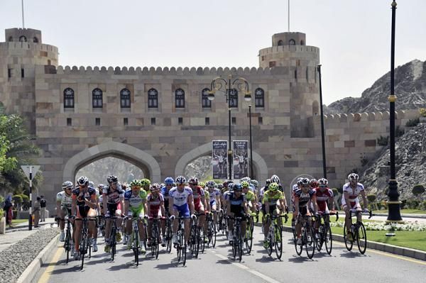 The Tour of Oman peloton during the opening stage.
