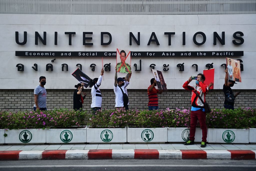 Myanmar migrants in Thailand protest against the military coup