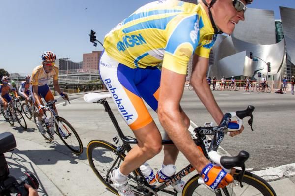 Robert Gesink (Rabobank) works to defend his yellow jersey