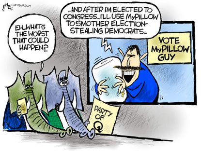 Political Cartoon U.S. mike lindell mypillow gop