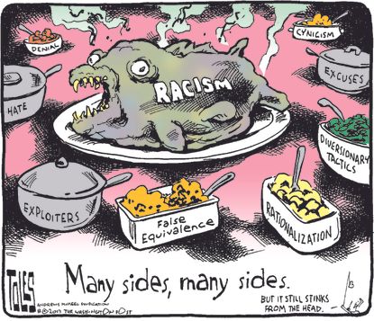 Political cartoon U.S. Trump Charlottesville many sides racism