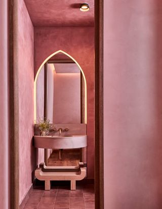 Suraya Spa in Los Angeles treatment rooms with pink walls and sink