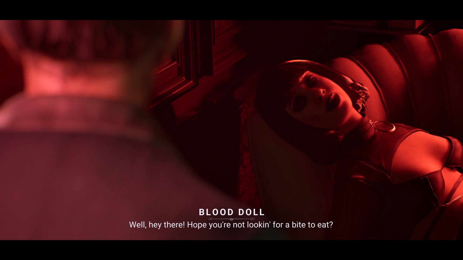 A Blood Dolls speaks to Phyre in Atrium in VTM Bloodlines 2