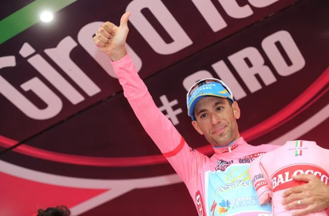 Vincenzo Nibali (Astana) in the maglia rosa