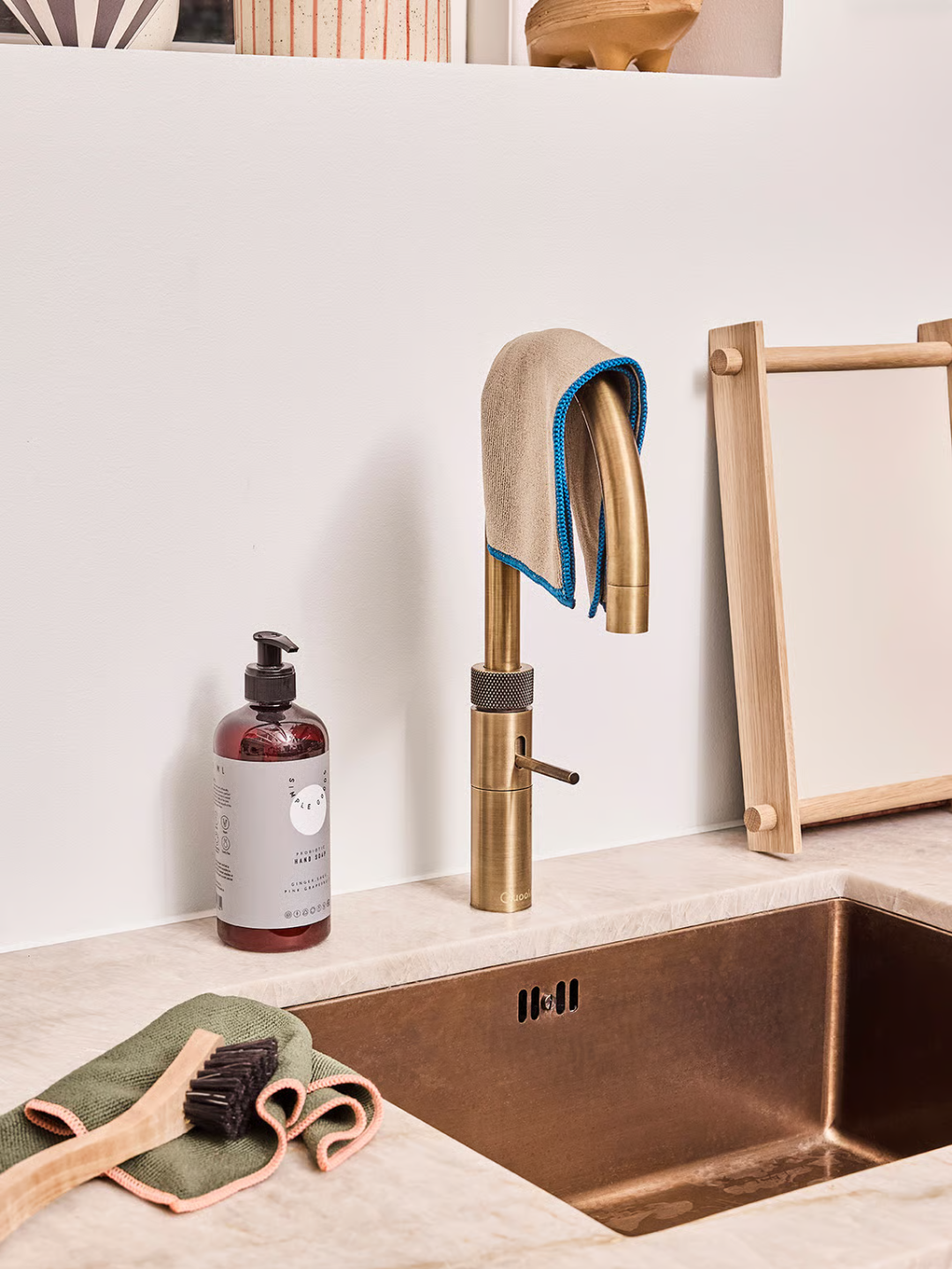 A sink with microfiber cloths