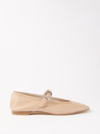 Square-toe leather Mary Jane ballet flats