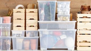 ikea storage boxes in a garage