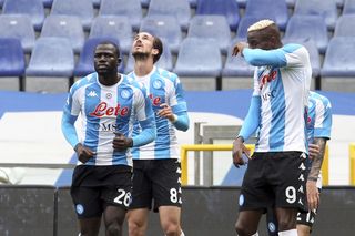 Fabian Ruiz, centre, opened the scoring for Napoli at Sampdoria
