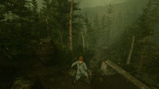 Baby Steps PS5 game; a man walks through a forest