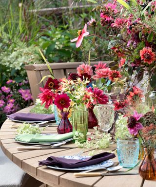 autumn flowers on outdoor tablescape