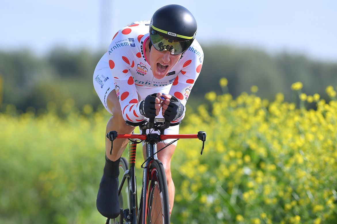 Natalie van Gogh in the polka-dot skinsuit