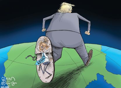 Political cartoon U.S. Trump Obama legacy foreign policy