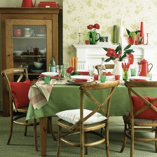 Green and red dining room