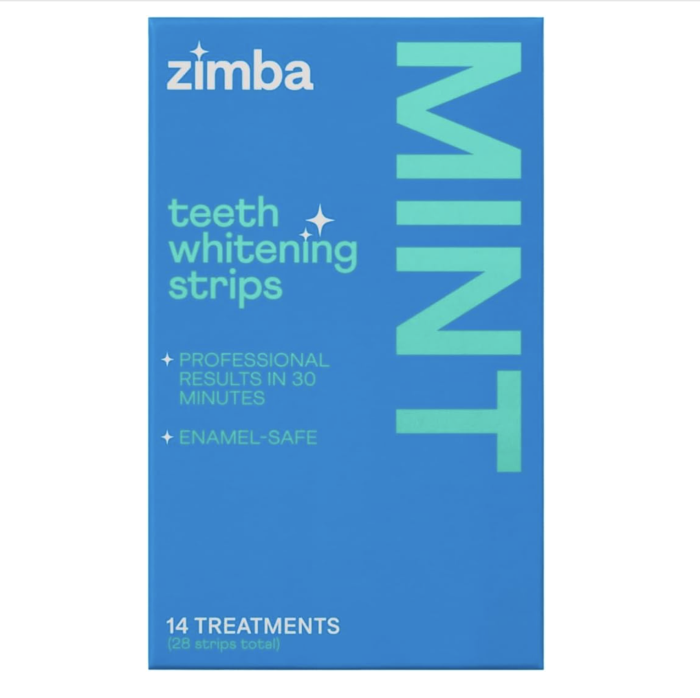 Zimba Teeth Whitening Strips Vegan Whitening Strip Enamel Safe Teeth Whitening Hydrogen Peroxide Teeth Whitener for Coffee, Wine, Tobacco, and Other Stains, 28 Strips (14 Day Treatment), Mint