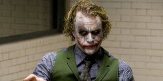 The Joker (Heath Ledger) sits in a police interrogation room in 'The Dark Knight'