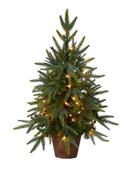 Pre-Lit Faux Potted Green Tree W/ Planter