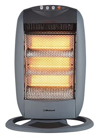 Belaco Halogen Electric Heater Portable Heater With 3 Heat Settings 3 Bar Resistant Base 1200w 90 Degree Oscillation Compact Carry Handle Safety Tip Over Switch Gray