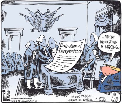 Political cartoon U.S. Trump Colin Kaepernick NFL Declaration of Independence protesters