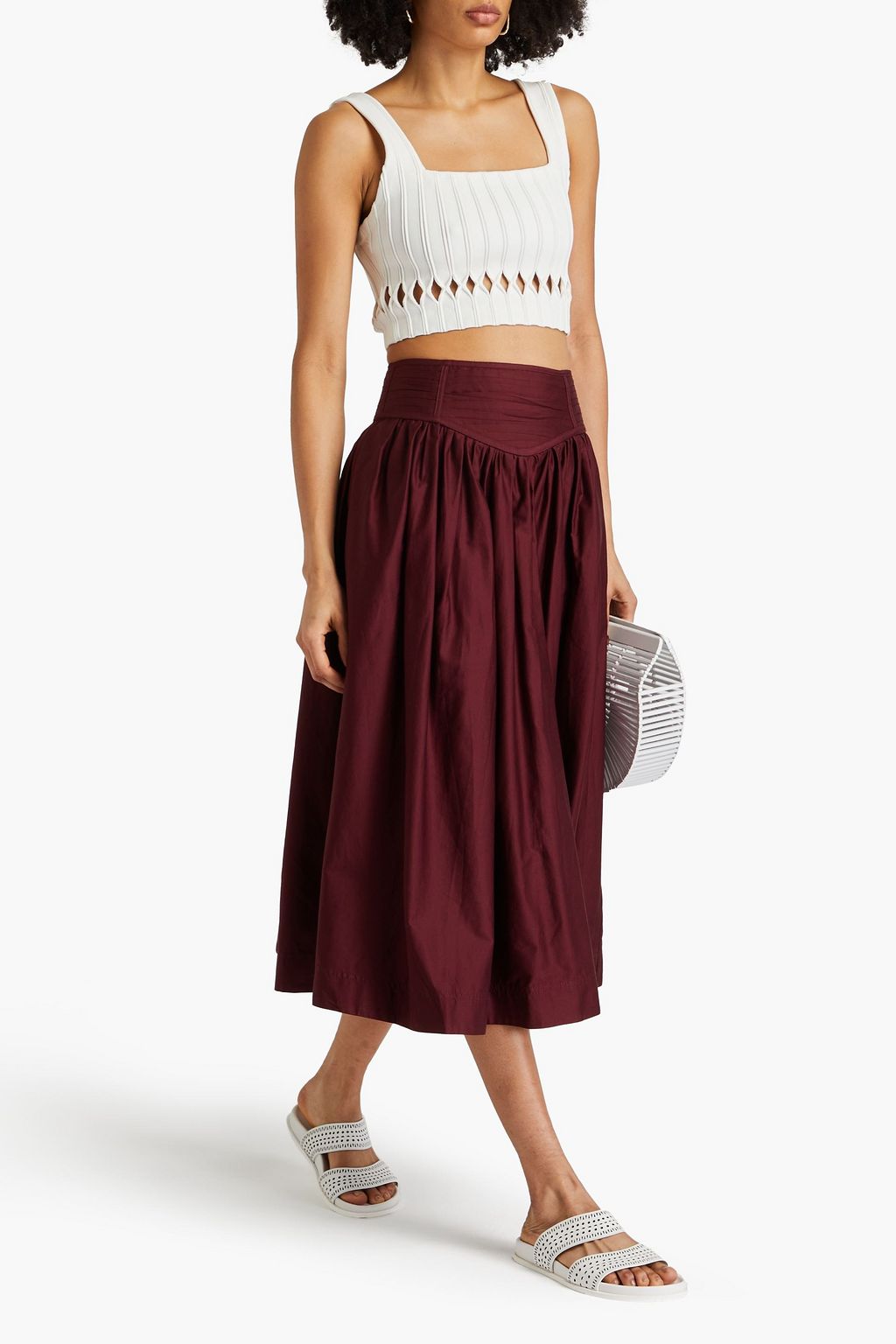 Estelle Gathered Cotton Midi Skirt