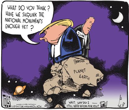 Political cartoon U.S. Trump monuments Ryan Zinke