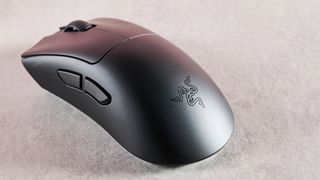 Three-quarter view of Razer DeathAdder V3 HyperSpeed on desk