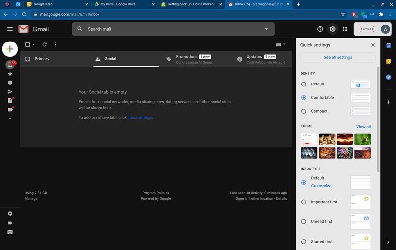 Gmail settings sidebar