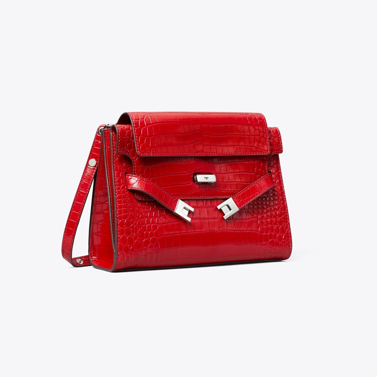 Lee Radziwill Croc-Embossed Shoulder Bag in Red, Size Os